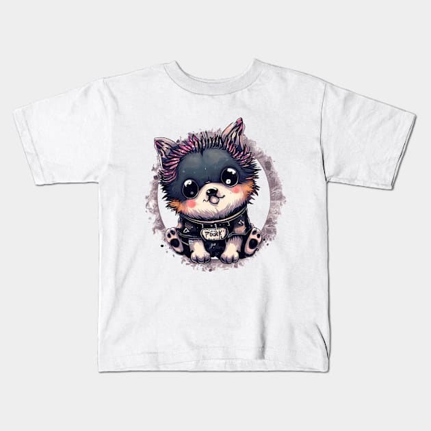 Cute Dog Rebel Punk Style Kids T-Shirt by Cutiez Punk